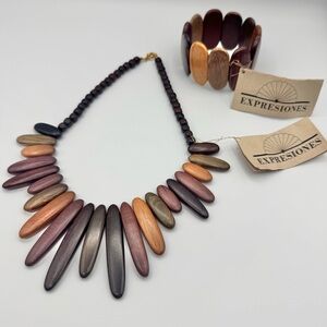 Vintage Deadstock Expresiones Costa Rica Hand Crafted Wood Necklace Bracelet Set